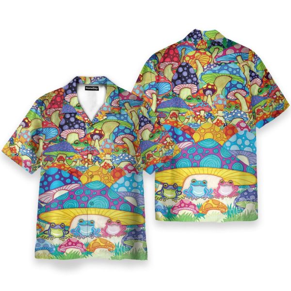 Frogs And Magic Mushrooms Hippie Hawaiian Shirt