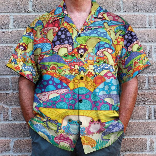 Frogs And Magic Mushrooms Hippie Hawaiian Shirt