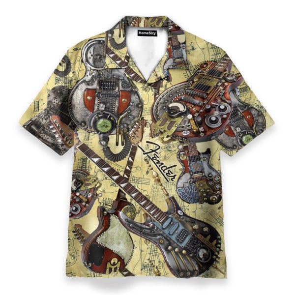 Steampunk Guitar Men'S Button'S Up Shirts Hawaiian Shirt