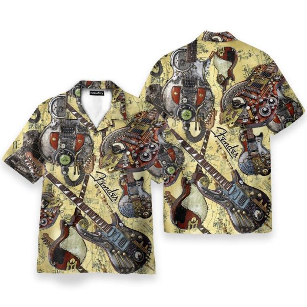 Steampunk Guitar Men'S Button'S Up Shirts Hawaiian Shirt