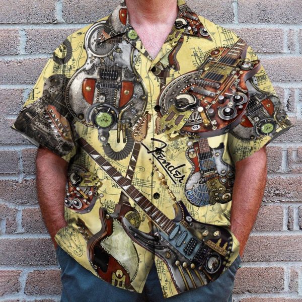 Steampunk Guitar Men'S Button'S Up Shirts Hawaiian Shirt