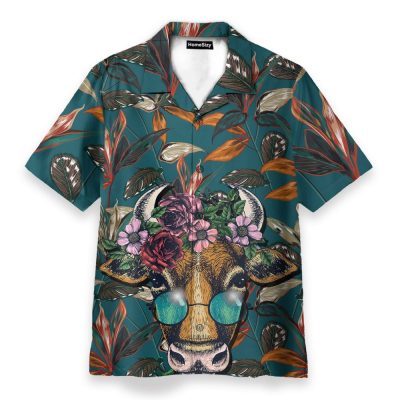 Cow Floral Tropical Funny Button'S Up Shirts Hawaiian Shirt