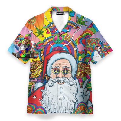 Merry Peacemas Santa Claus Hippie Hawaiian Shirt