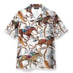 Horse Racing Red Men'S Button'S Up Shirts Hawaiian Shirt & Beach Shorts