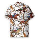 Horse Racing Red Men'S Button'S Up Shirts Hawaiian Shirt & Beach Shorts