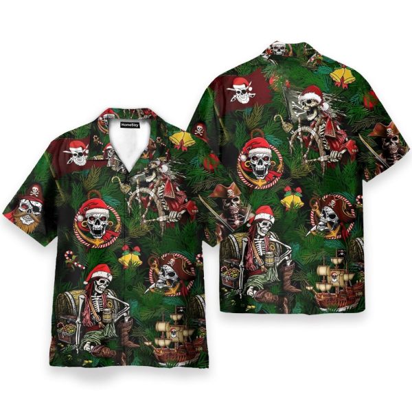Pirate Christmas Skulls Men'S Button'S Up Shirts Hawaiian Shirt