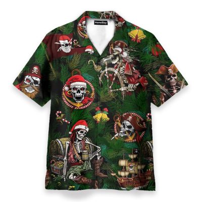 Pirate Christmas Skulls Men'S Button'S Up Shirts Hawaiian Shirt