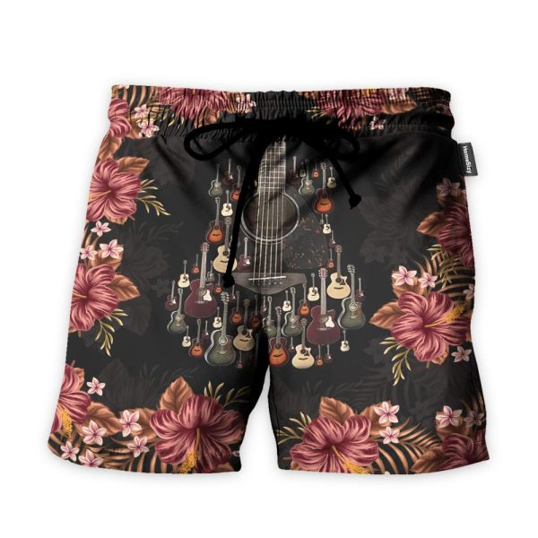 Acoustic Guitar Tropical Flowers Hawaiian Shirt