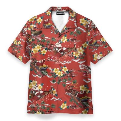 Christmas Santa Men'S Button'S Up Shirts Hawaiian Shirt & Beach Shorts
