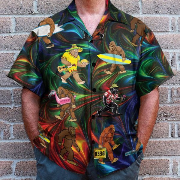 Neon Bigfoot Tropical Men'S Button'S Up Shirts Hawaiian Shirt