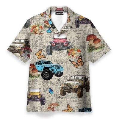 Jeep Car With Butterflies Men'S Button'S Up Shirts Hawaiian Shirt