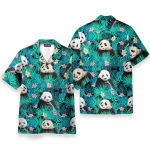 Panda In Tropical Green Leaves Hawaiian Shirt