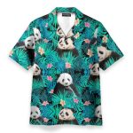 Panda In Tropical Green Leaves Hawaiian Shirt