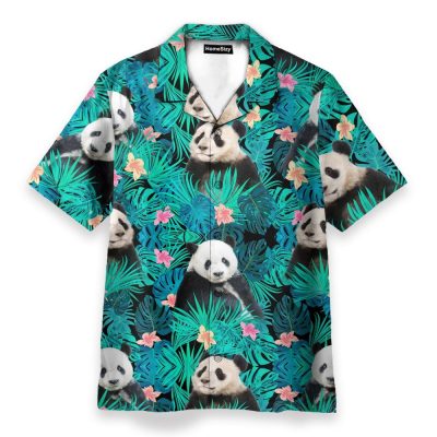 Panda In Tropical Green Leaves Hawaiian Shirt
