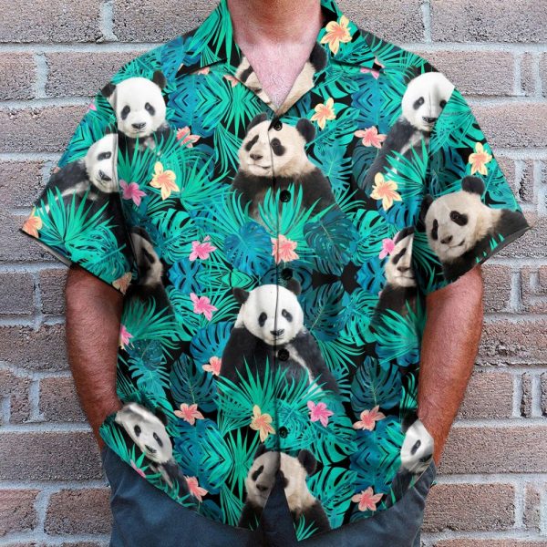 Panda In Tropical Green Leaves Hawaiian Shirt