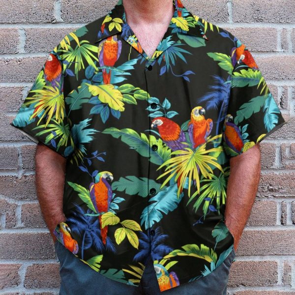 Parrot Tropical Green Leaves Pattern Hawaiian Shirt
