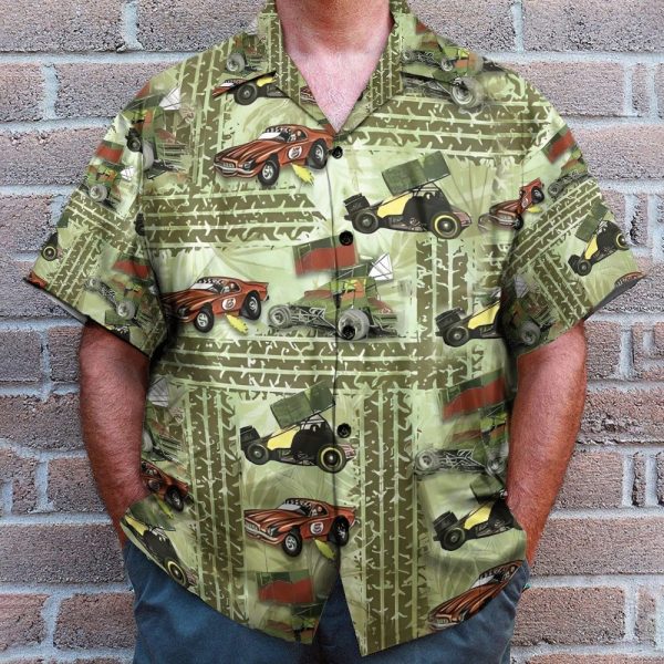 Dirt Track Racing Men'S Button'S Up Shirts Hawaiian Shirt & Beach Shorts