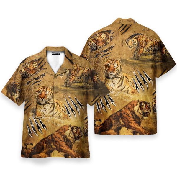 Tiger Claw Men'S Button'S Up Shirts Hawaiian Shirt