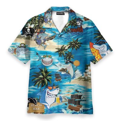 Funny Shark On Beach Bar Hawaiian Shirt