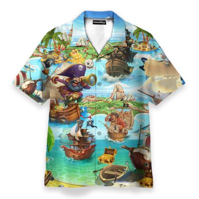 Pirate It'S Time Of Treasure Men'S Button'S Up Shirts Hawaiian Shirt