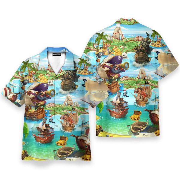 Pirate It'S Time Of Treasure Men'S Button'S Up Shirts Hawaiian Shirt