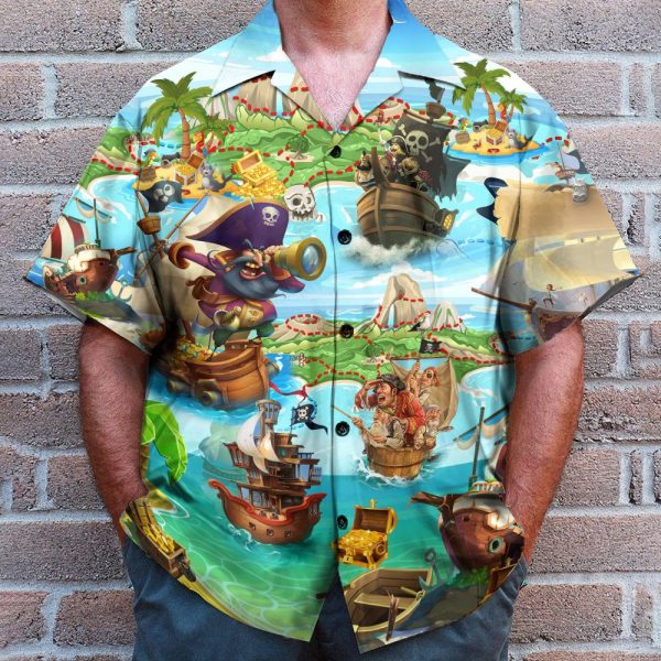 Pirate It'S Time Of Treasure Men'S Button'S Up Shirts Hawaiian Shirt