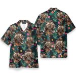 Scuba Diving Helmet Tropical Leaves Pattern Hawaiian Shirt