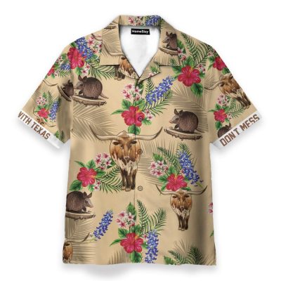 Tribal Armadillo And Longhorn Texas Pattern Hawaiian Shirt & Beach Shorts