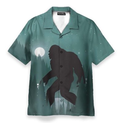 Bigfoot In Night Men'S Button'S Up Shirts Hawaiian Shirt