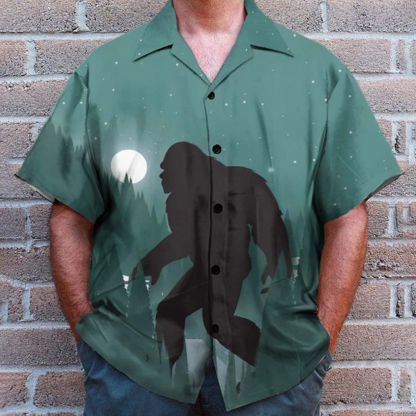 Bigfoot In Night Men'S Button'S Up Shirts Hawaiian Shirt