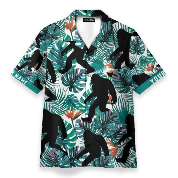 Bigfoot Walking Men'S Button'S Up Shirts Hawaiian Shirt