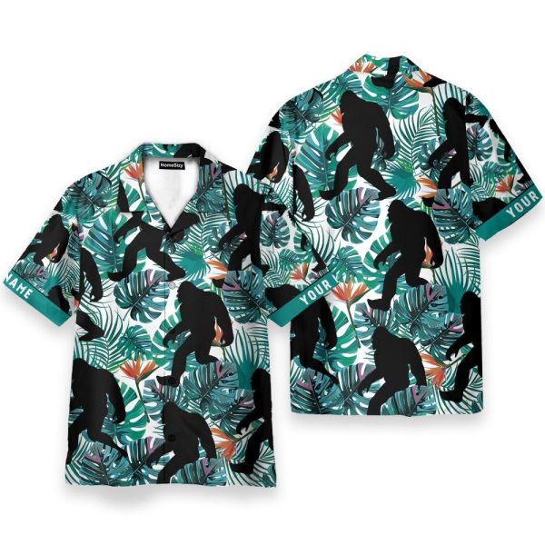 Bigfoot Walking Men'S Button'S Up Shirts Hawaiian Shirt