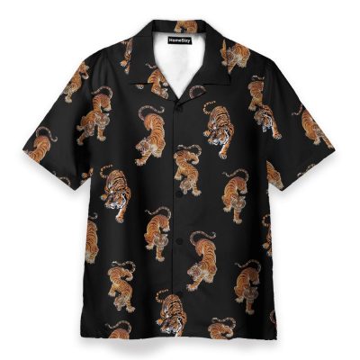 Three Tigers Partern Chinese Style Hawaiian Shirt & Beach Shorts