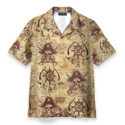 Pirate Skull Vintage Nautical Map Pattern Hawaiian Shirt & Beach Shorts