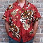 Casino Pattern Red Men'S Button'S Up Shirts Hawaiian Shirt & Beach Shorts