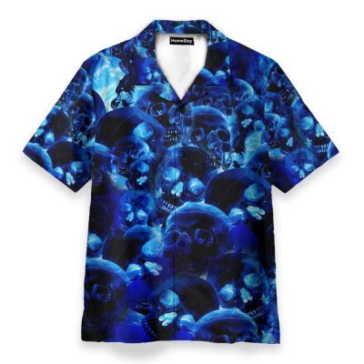 Blue Skull Men'S Button Up Shirts Hawaiian Shirt & Beach Shorts