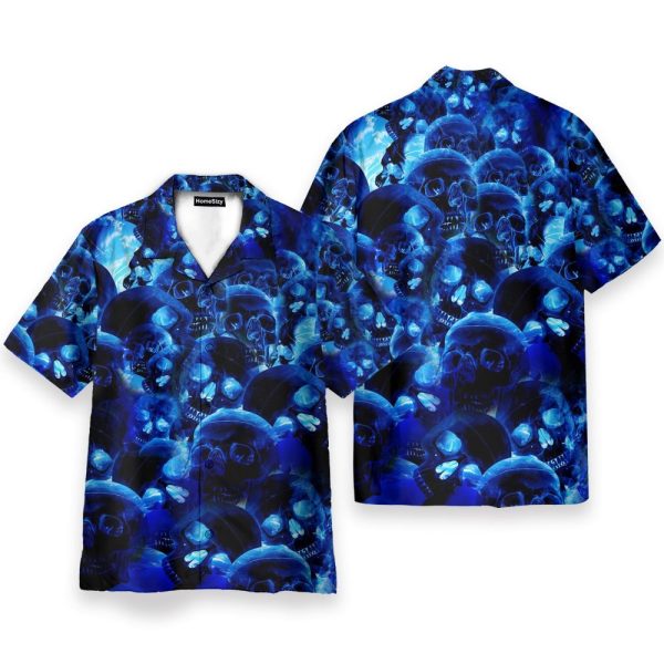 Blue Skull Men'S Button Up Shirts Hawaiian Shirt & Beach Shorts