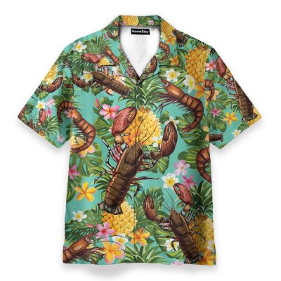 Lobster Tropical Leaves Pattern Hawaiian Shirt & Beach Shorts