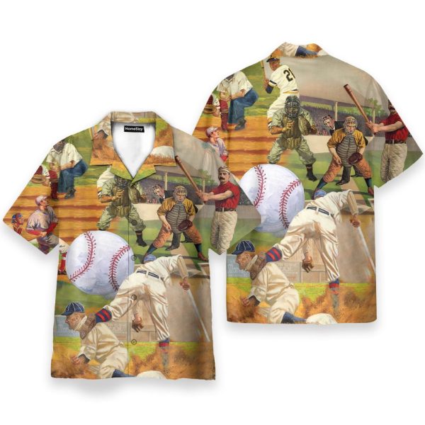 Playing Baseball Men'S Button'S Up Shirts Hawaiian Shirt
