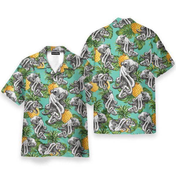 Octopus With Pineapple Summer Hawaiian Shirt & Beach Shorts