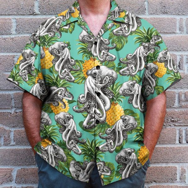Octopus With Pineapple Summer Hawaiian Shirt & Beach Shorts
