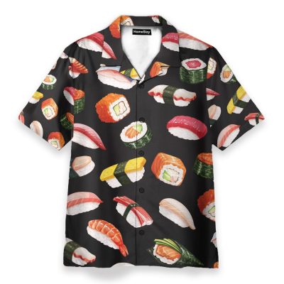Sushi Party In Black Hawaiian Shirt & Beach Shorts