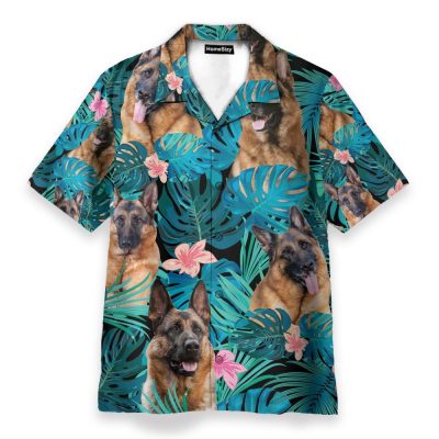 German Shepherd Dog Tropical Leaves Hawaiian Shirt