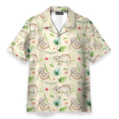 Sloth Leaf Pattern Tropical Hawaiian Shirt & Beach Shorts
