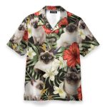Siamese Cat In Tropical Green Leaves Hawaiian Shirt