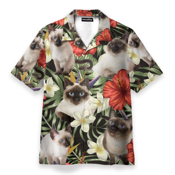 Siamese Cat In Tropical Green Leaves Hawaiian Shirt