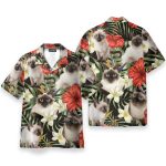 Siamese Cat In Tropical Green Leaves Hawaiian Shirt
