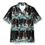 Bass Guitar Tropical Flower Strip Pattern Hawaiian Shirt
