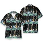 Bass Guitar Tropical Flower Strip Pattern Hawaiian Shirt