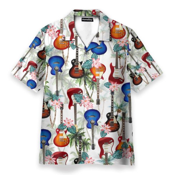 Guitar Tropical Flowers Pattern Hawaiian Shirt